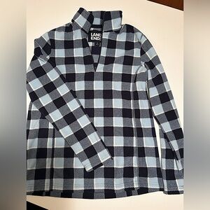 LANDS’ END Fleece Pull Over Zip Up Jacket Blue Navy Checker Small 4-6